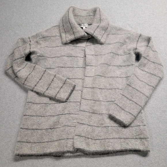 Giorgio Armani Alpaca Wool Blended Knit‎ Cardigan Size 4 Gray White Striped Vtg